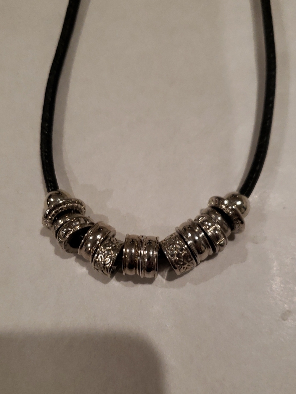 Silver Bead Leather Necklace